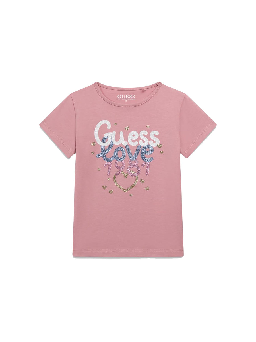 T-shirt Guess Bambina stampa lurex rosa
