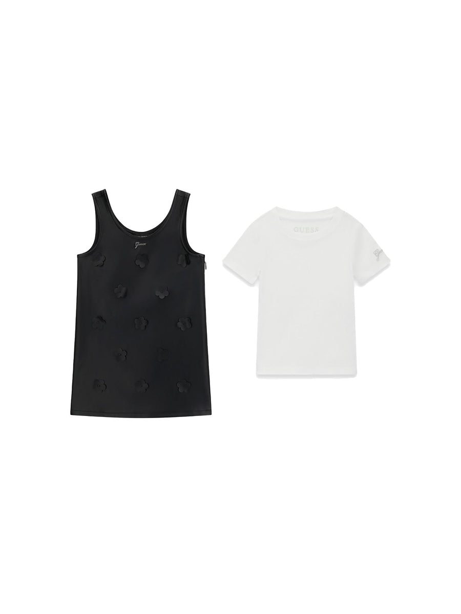 Completo Guess Bambina t-shirte e salopette bianco