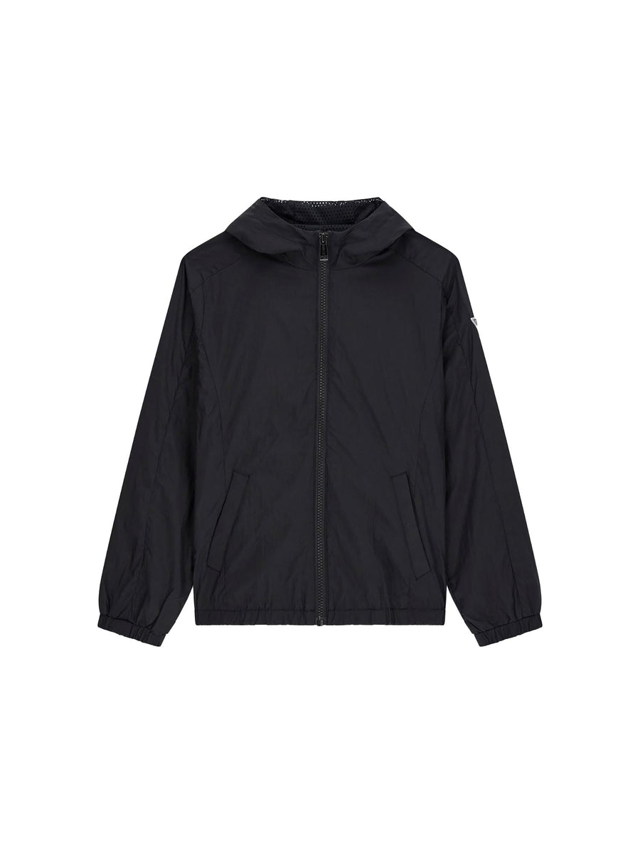 Giubbino Guess Ragazzo con zip e cappuccio logo patch nero