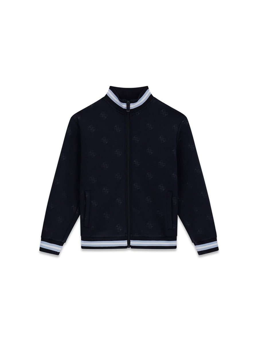 Felpa Guess Ragazzo zip allover logo blu