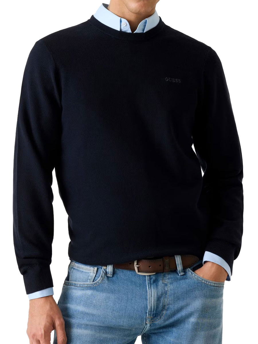Girocollo Guess uomo manica lunga Karim Piquet blu