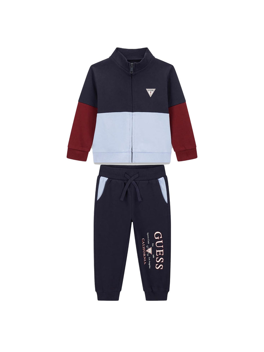 Completo Guess Neonato felpa e pantalone con mini logo blu/vino
