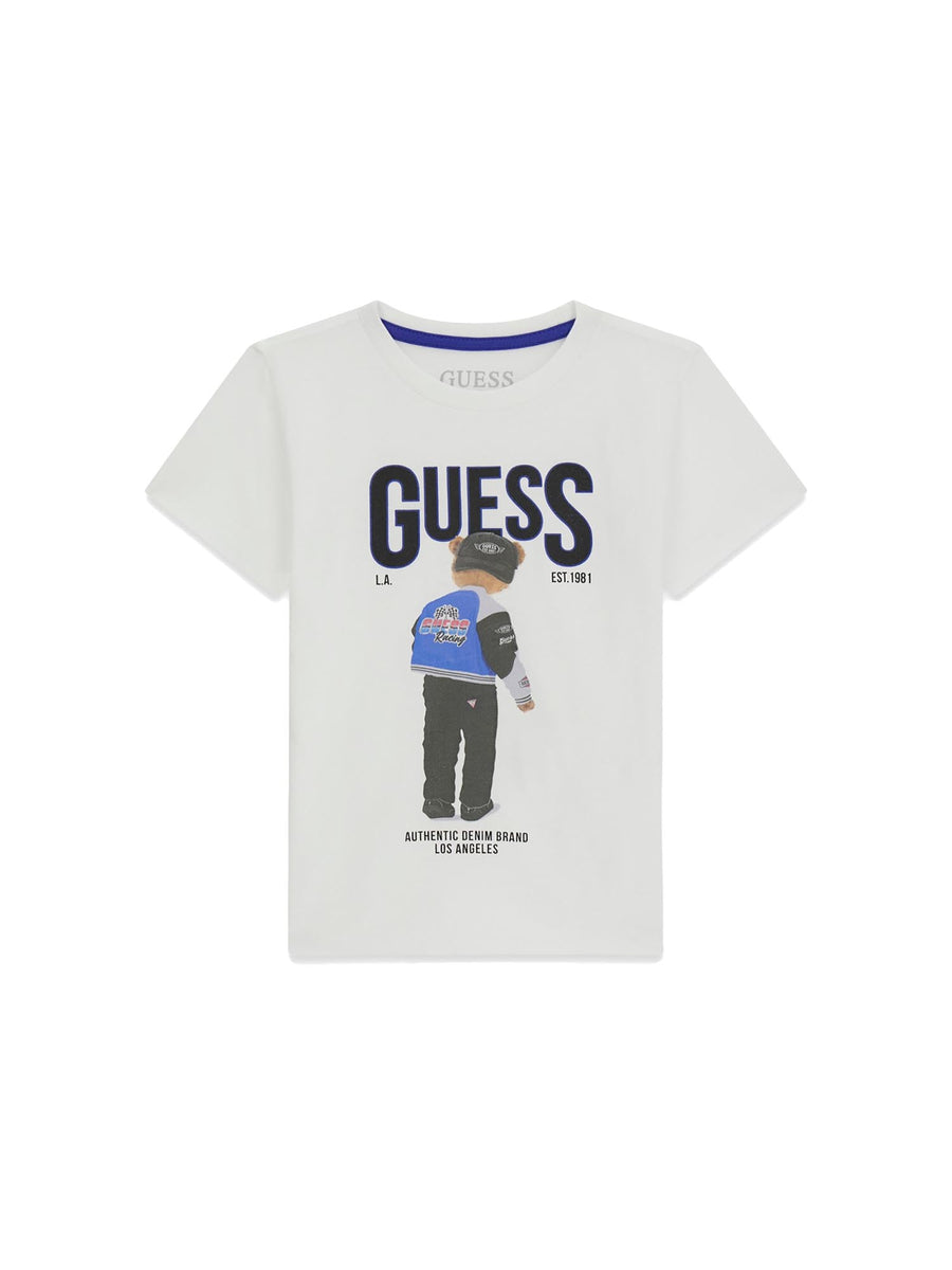 T-shirt Guess Neonato con logo bear bianco