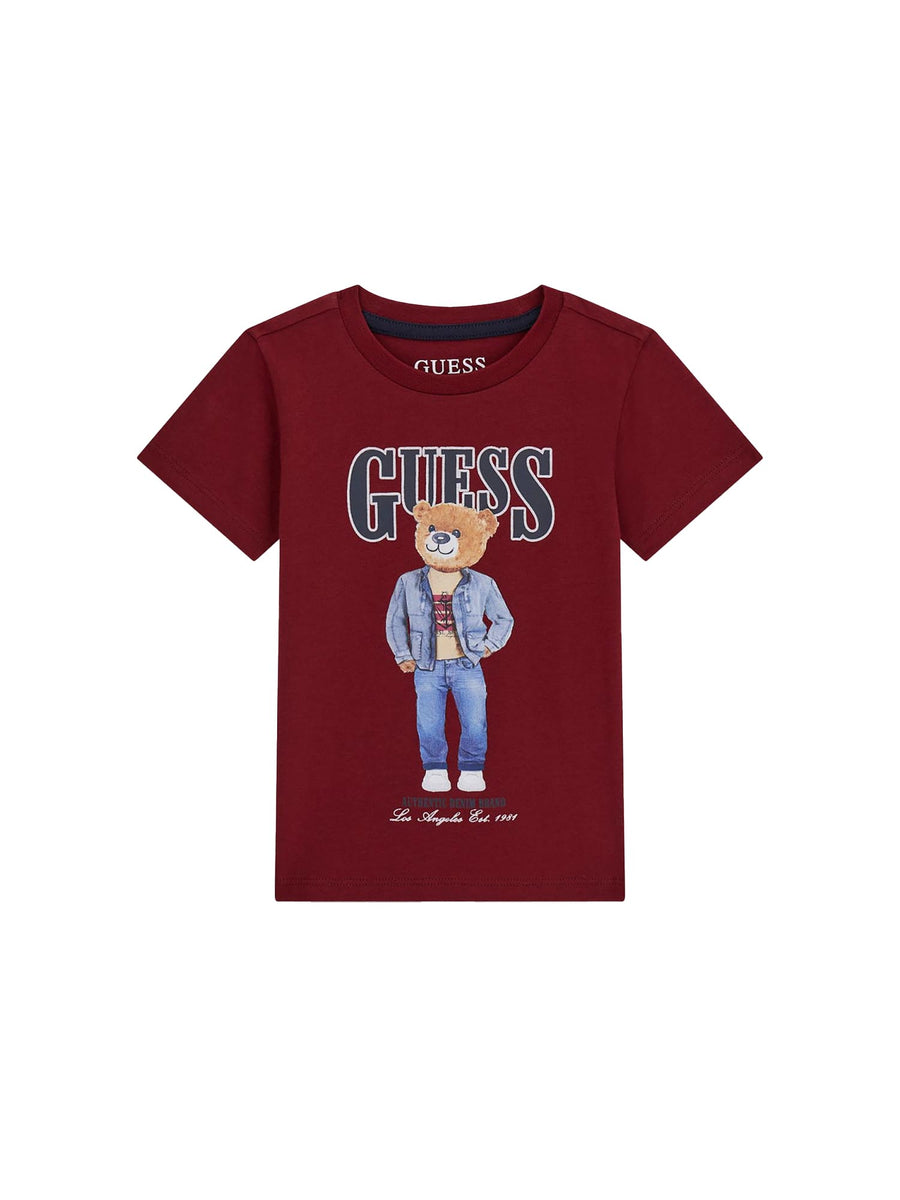 T-shirt Guess Neonato con logo bear vino