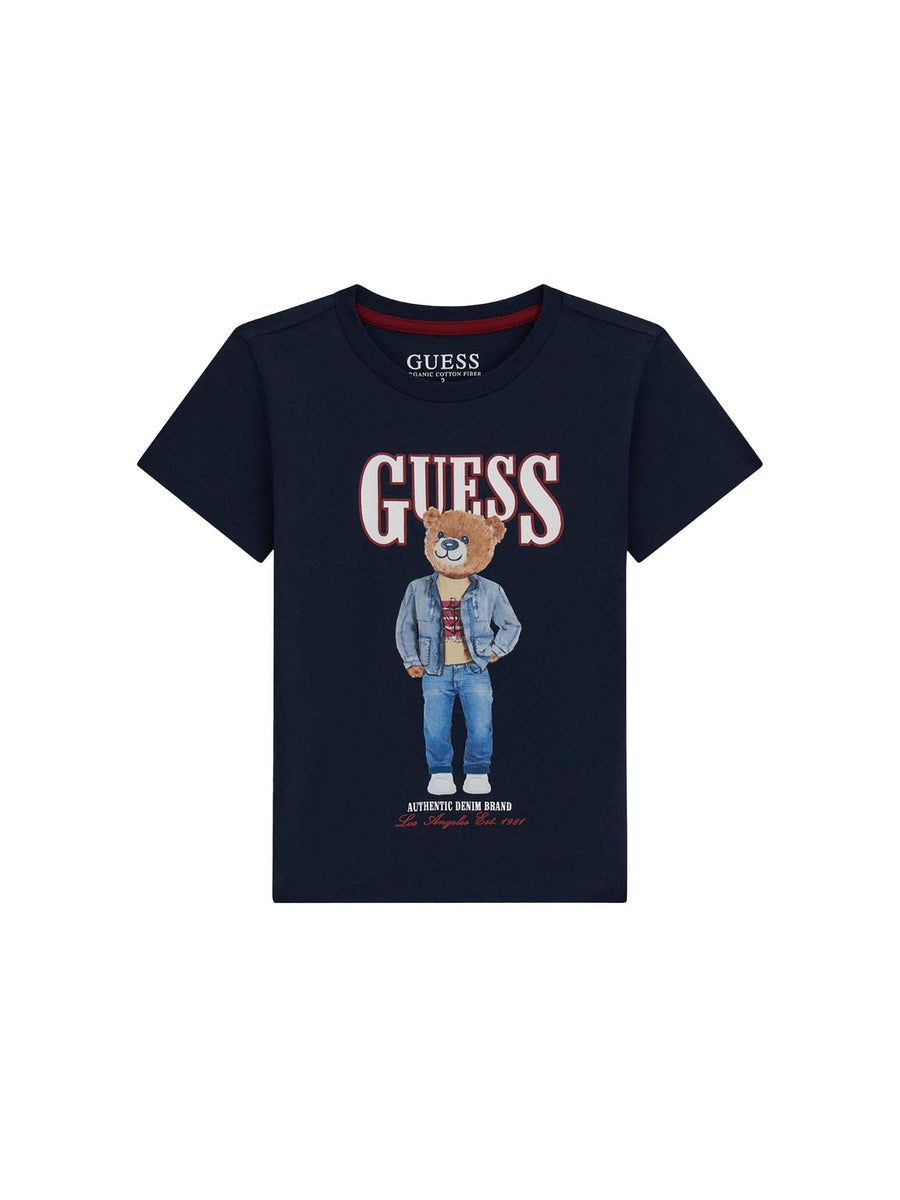 T-shirt Guess Neonato con logo bear blu