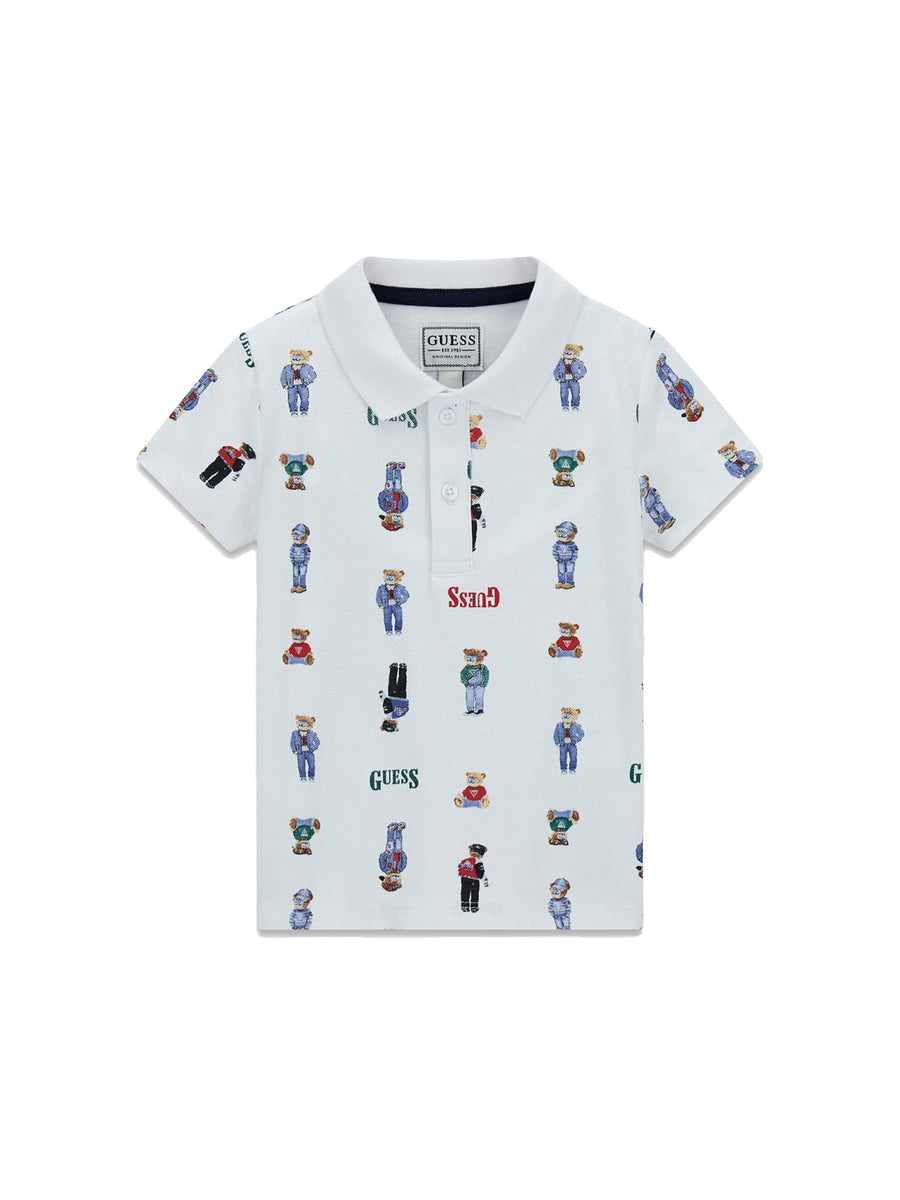 Polo Guess Neonato logo allover bear bianco