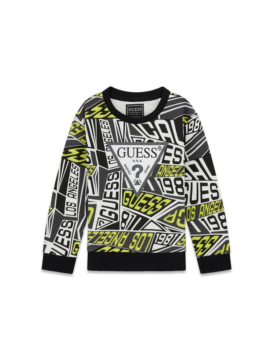 Felpa Guess Bambino stampa logo nero multi