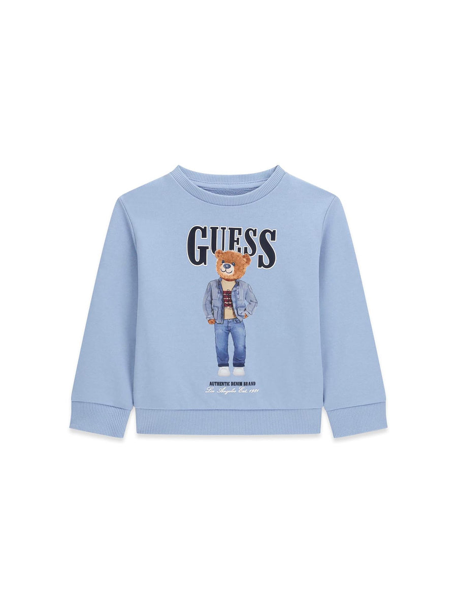 Felpa Guess Bambino logo bear celeste