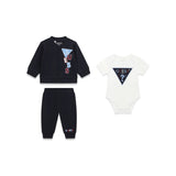 Completo Guess Neonato felpa, body e pantalone ricamo blu