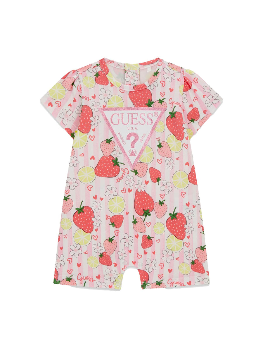 Pagliaccetto Guess Neonata stampato logo strawberry lime