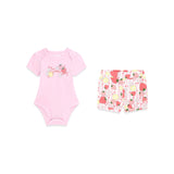 Completo Guess Neonata body e shorts in jersey strech strawberry lime