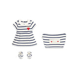 Completo Guess Neonata abito e booties bianco/blu