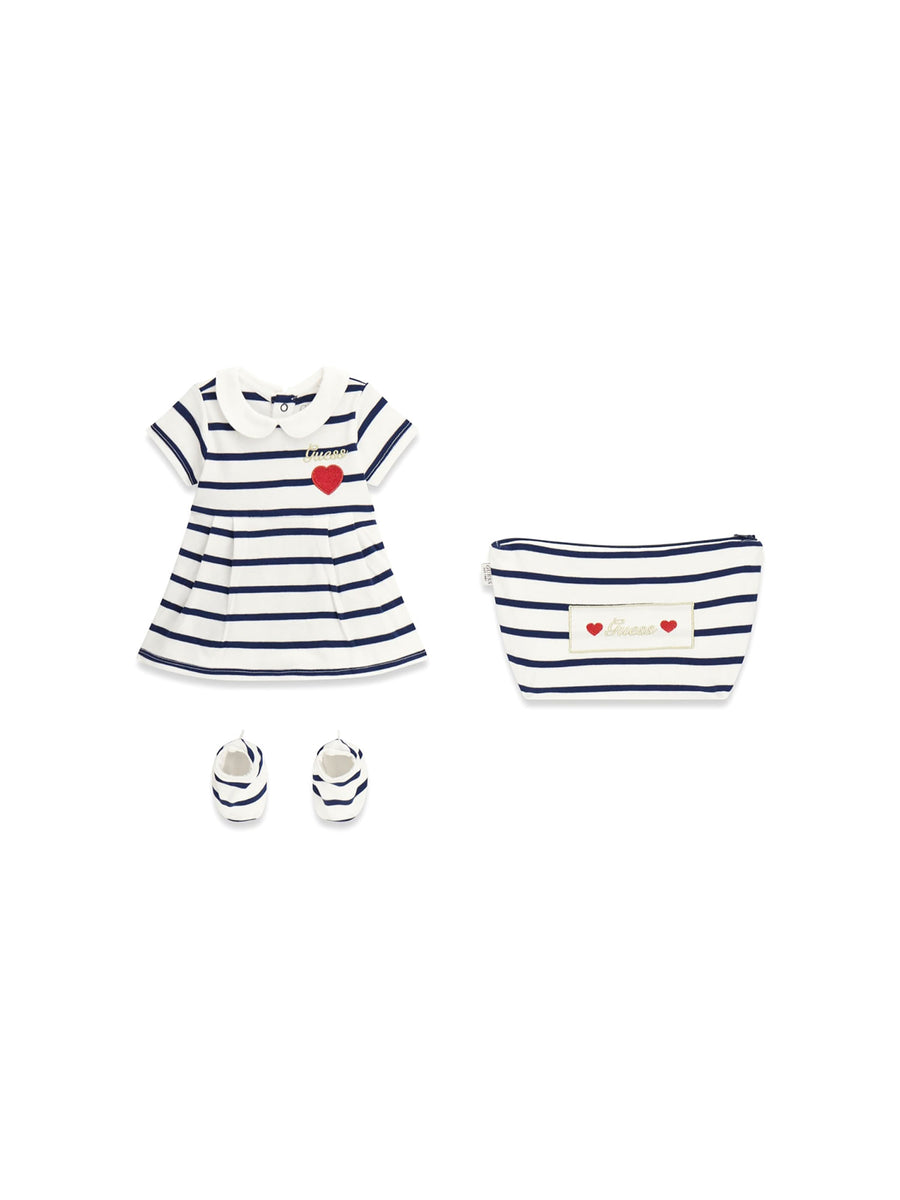 Completo Guess Neonata abito e booties bianco/blu