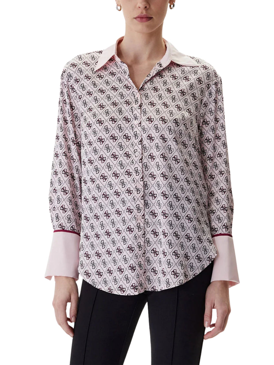 Camicia maniche lunghe Guess donna modello alexandra stampa 4gG allover rosa
