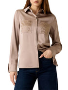 Camicia maniche lunghe Guess donna modello marguerite con hotfix e tasche fango