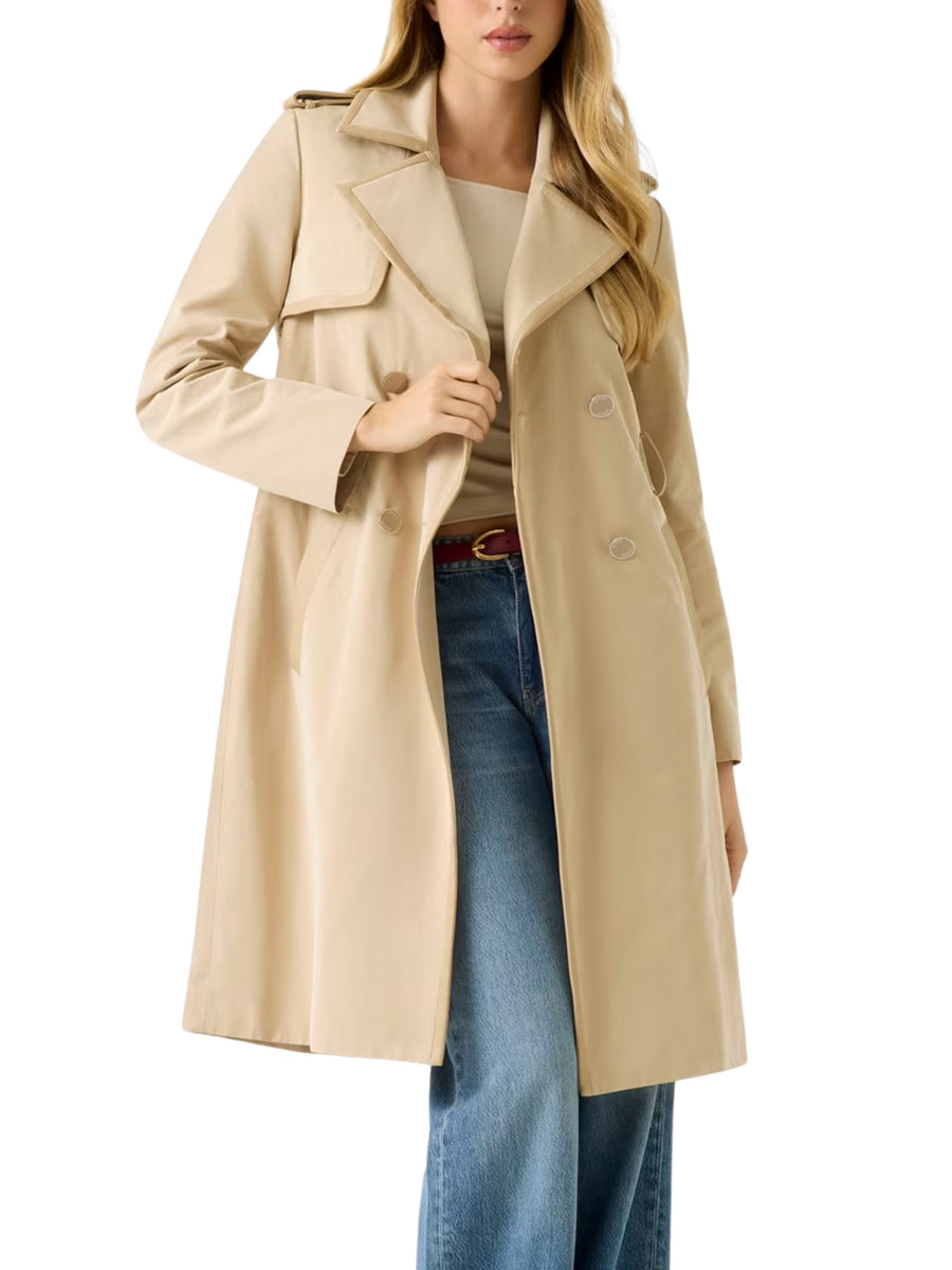 Trench in PU Guess donna modello Johnny con dettagli beige