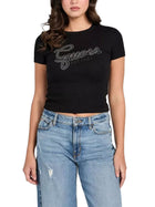 T-shirt Guess Donna studs script nero