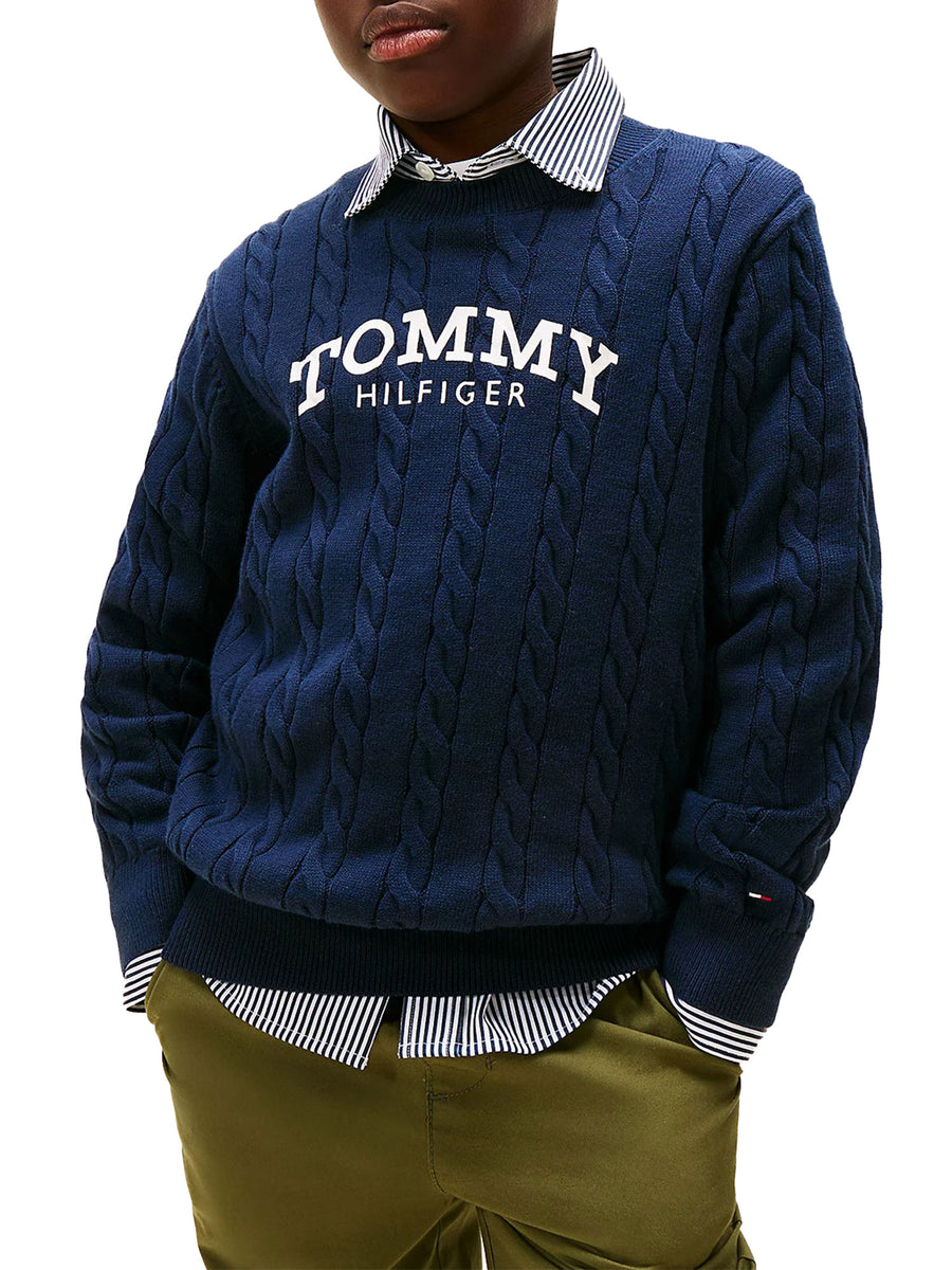 Girocollo Tommy Hilfigher Bambino graphic cable blu
