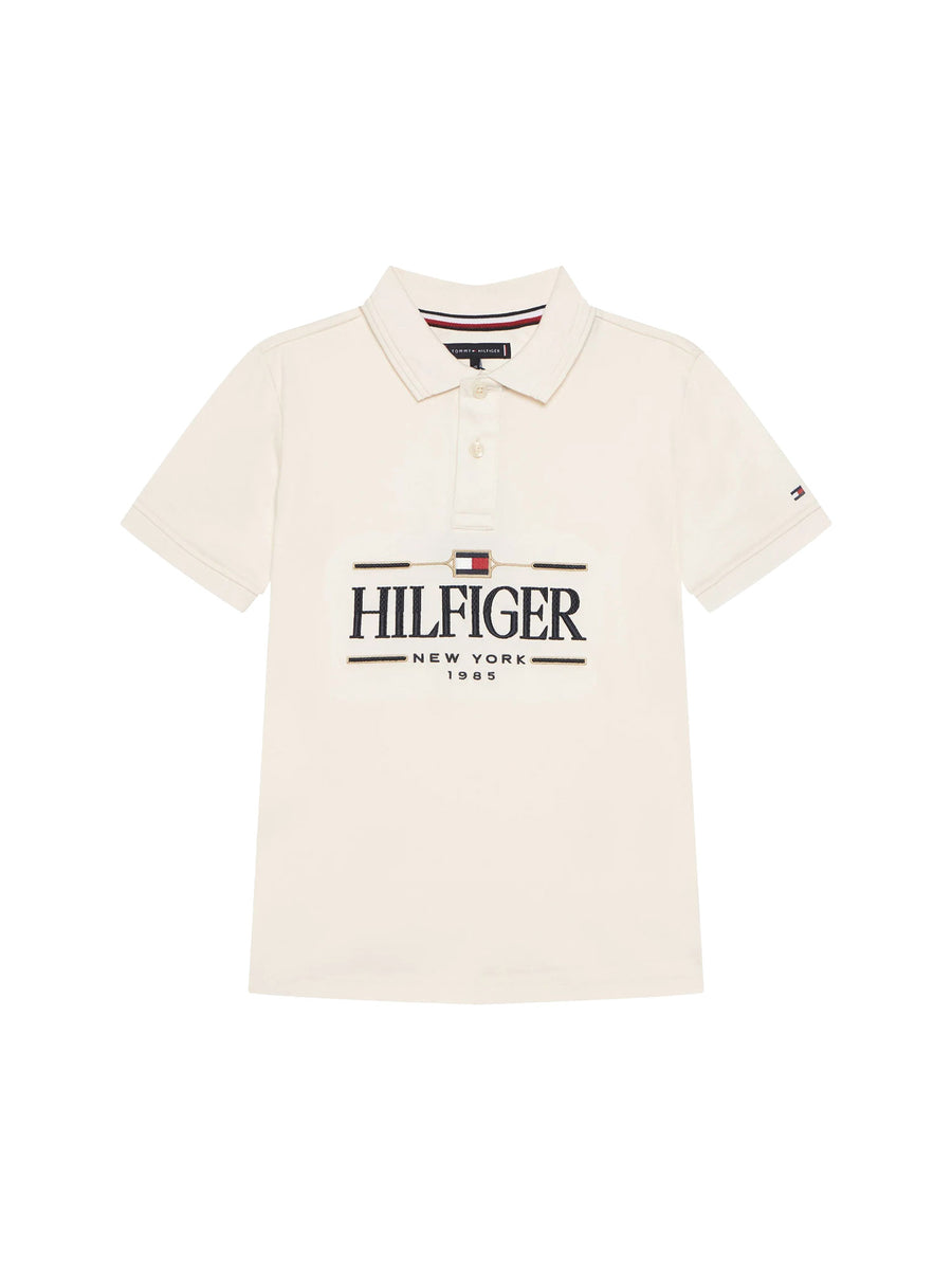 Polo Tommy Hilfigher Bambino icons interlock bianco antico