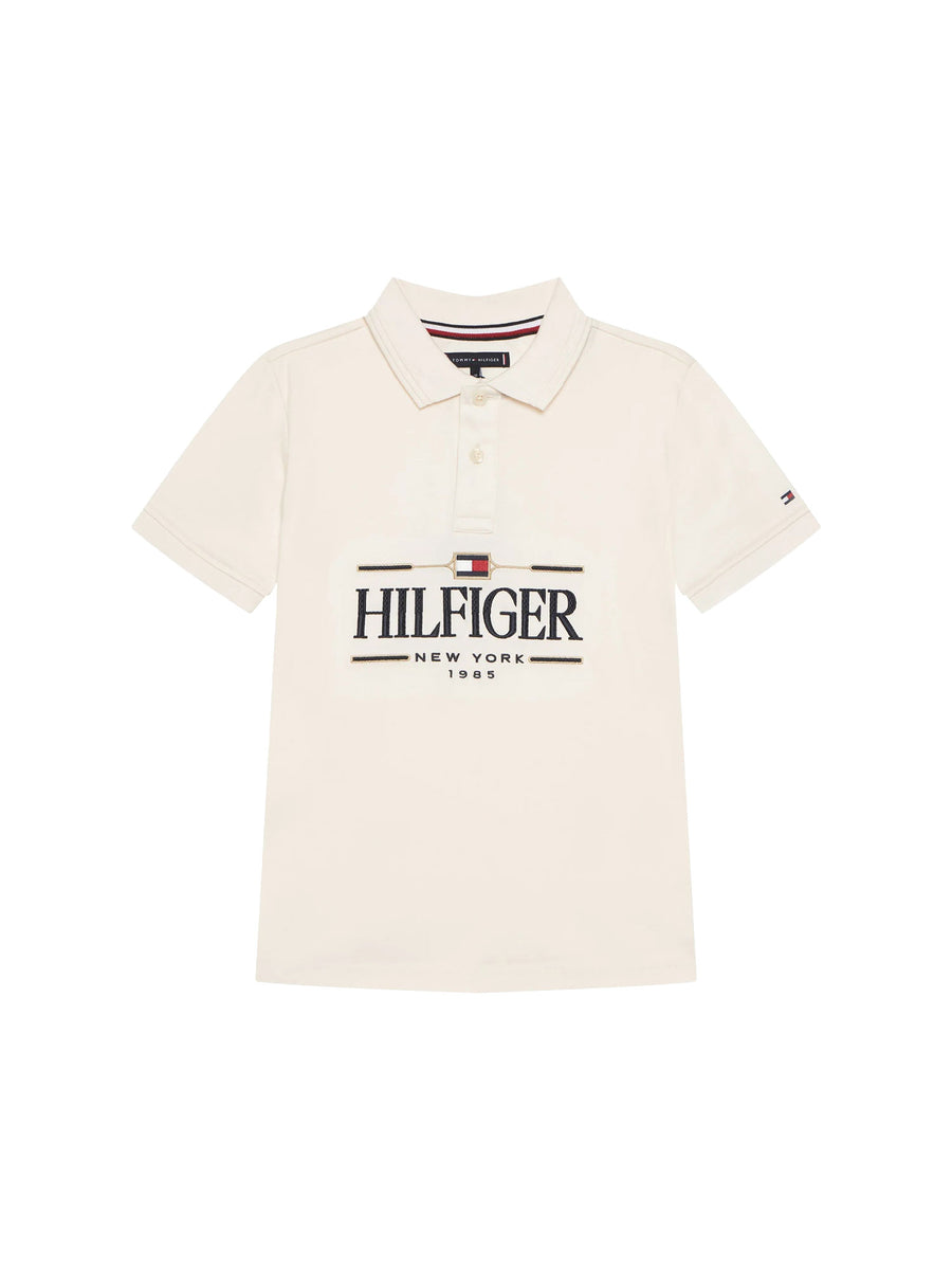Polo Tommy Hilfigher Ragazzo icons interlock bianco antico