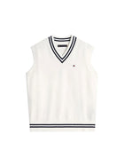 Gilet Tommy Hilfigher Bambino scollo a V varsity rib avorio