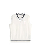 Gilet Tommy Hilfigher Ragazzo scollo a V varsity rib avorio