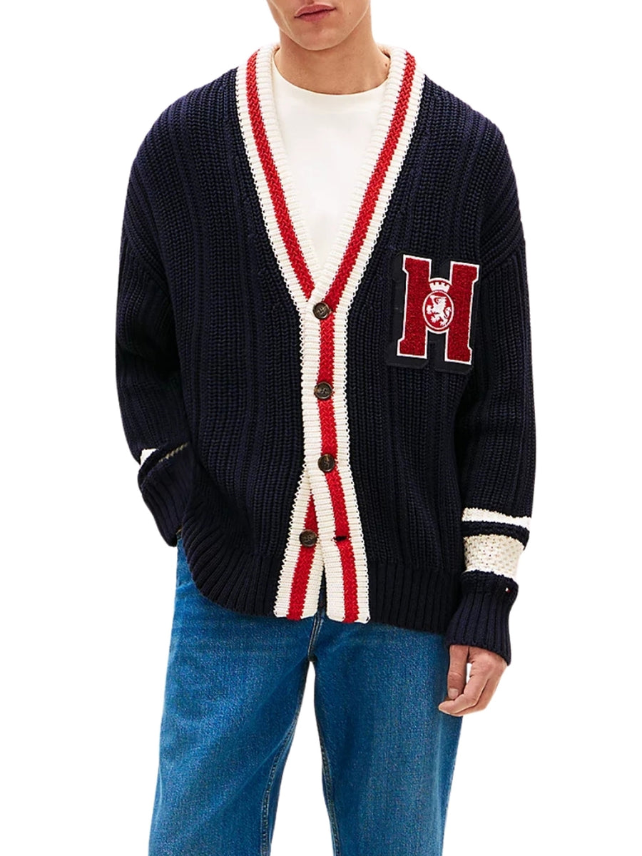 Cardigan con bottoni Tommy Hilfiger modello letterman blu