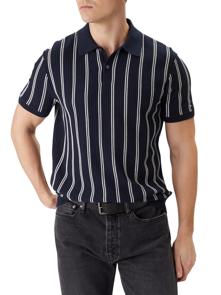 Maglia polo con maniche corte Tommy Hilfiger modello vertical stripe knitted blu