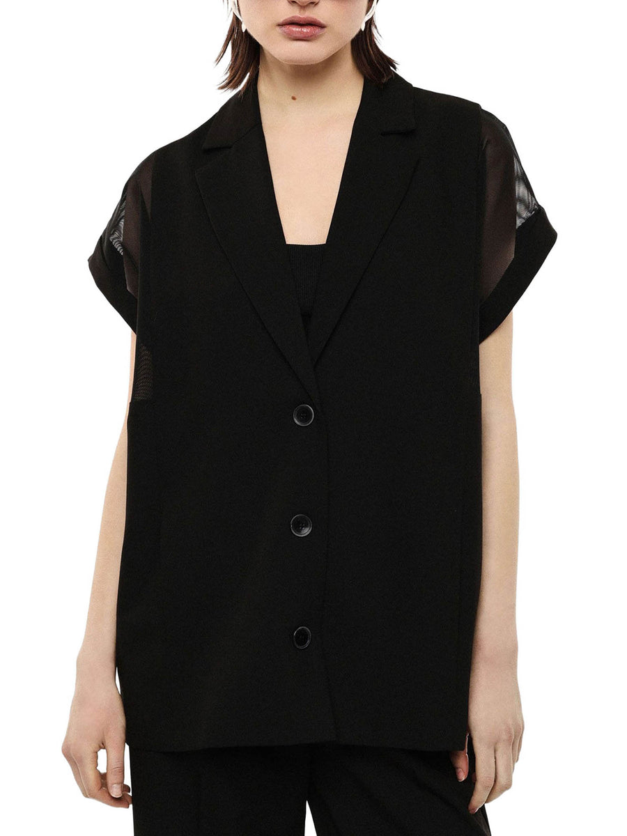 Gilet Imperial Donna manica corta bt. over con spalle a rete Nero