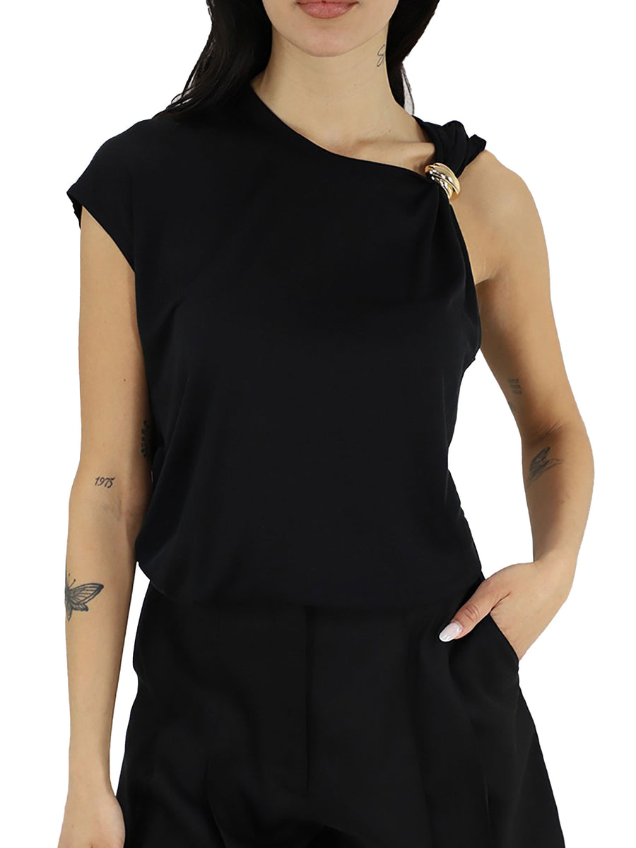 T-shirt Kocca Donna con applicazione sulla spalla nero