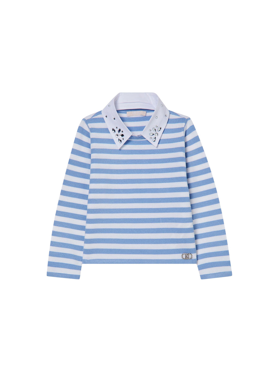 Polo Liu Jo Bambina manica corta stripe gioiello
 Celeste/Bianco