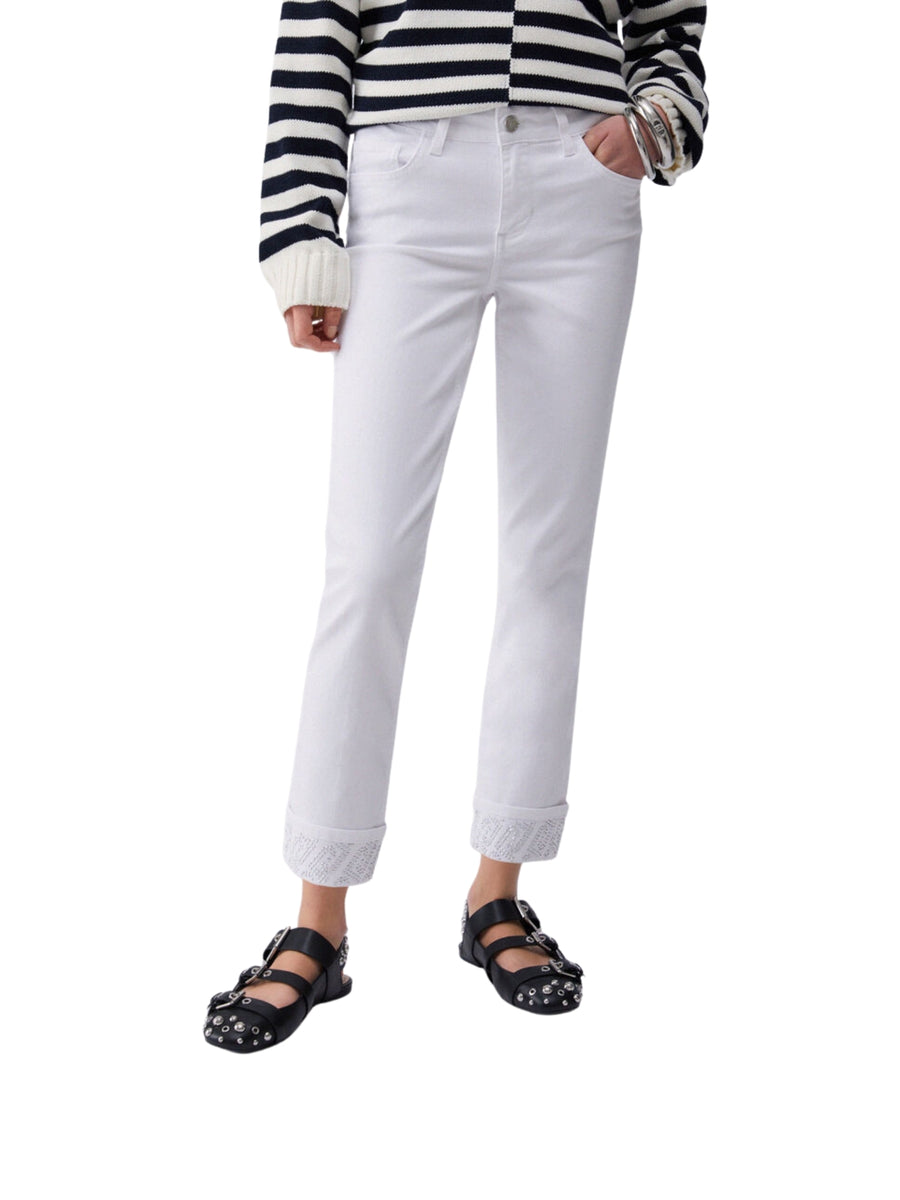 Pantaloni cinque tasche B.Up Liu Jo donna modello Monroe RW bianco