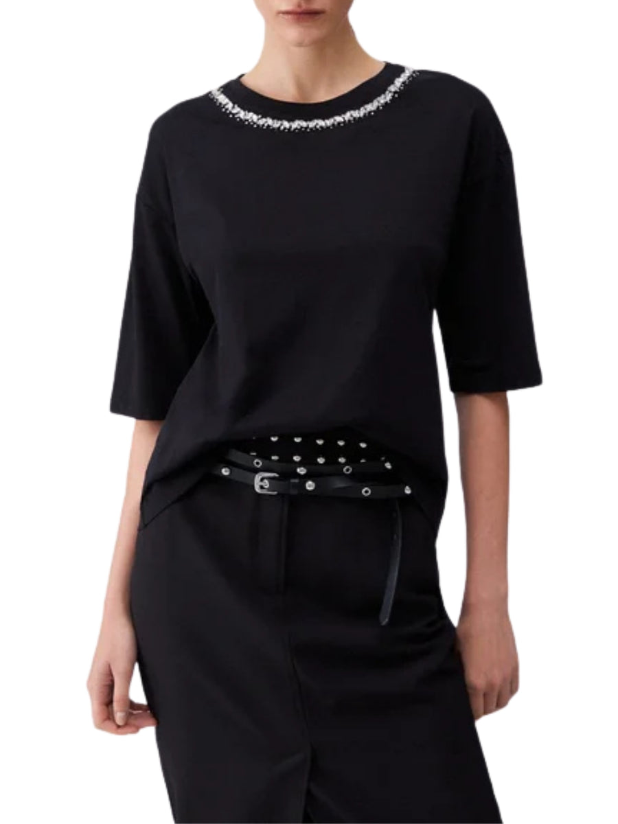 T-shirt Liu Jo donna manica corta modello Collar Motif nero
