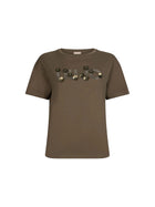 T-shirt Liu Jo Donna manica corta sequins flowers verde