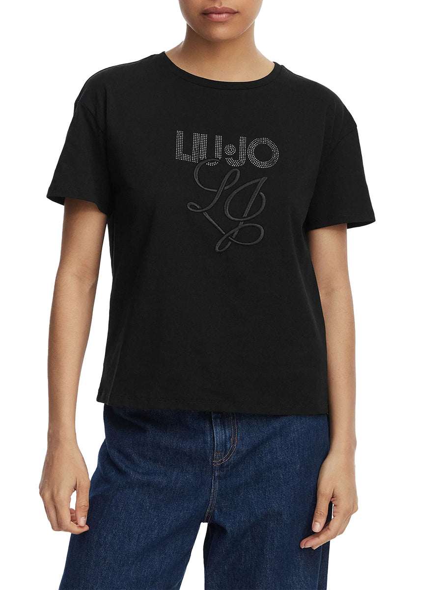 T-shirt Liu Jo donna manica corta Sequins Flowers nero