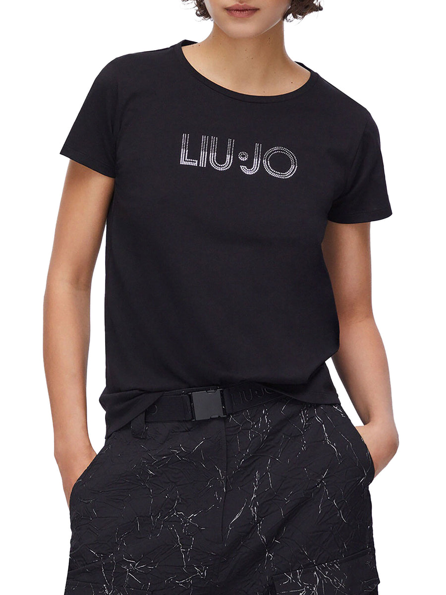 T-shirt Liu Jo donna maxi logo strass nero