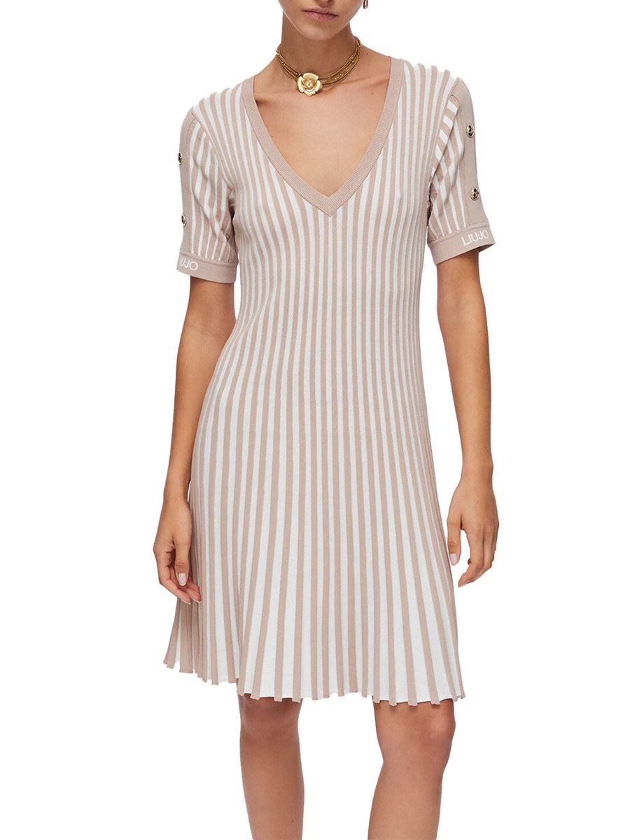Abito Liu Jo donna a costine in maglia beige/bianco