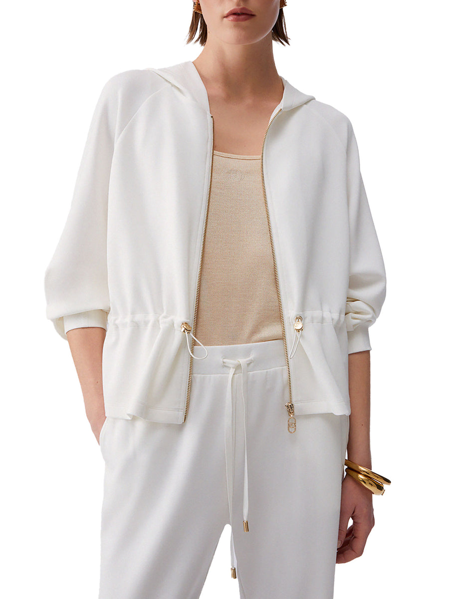 Felpa Liu Jo donna Zip Capp. Frange bianco