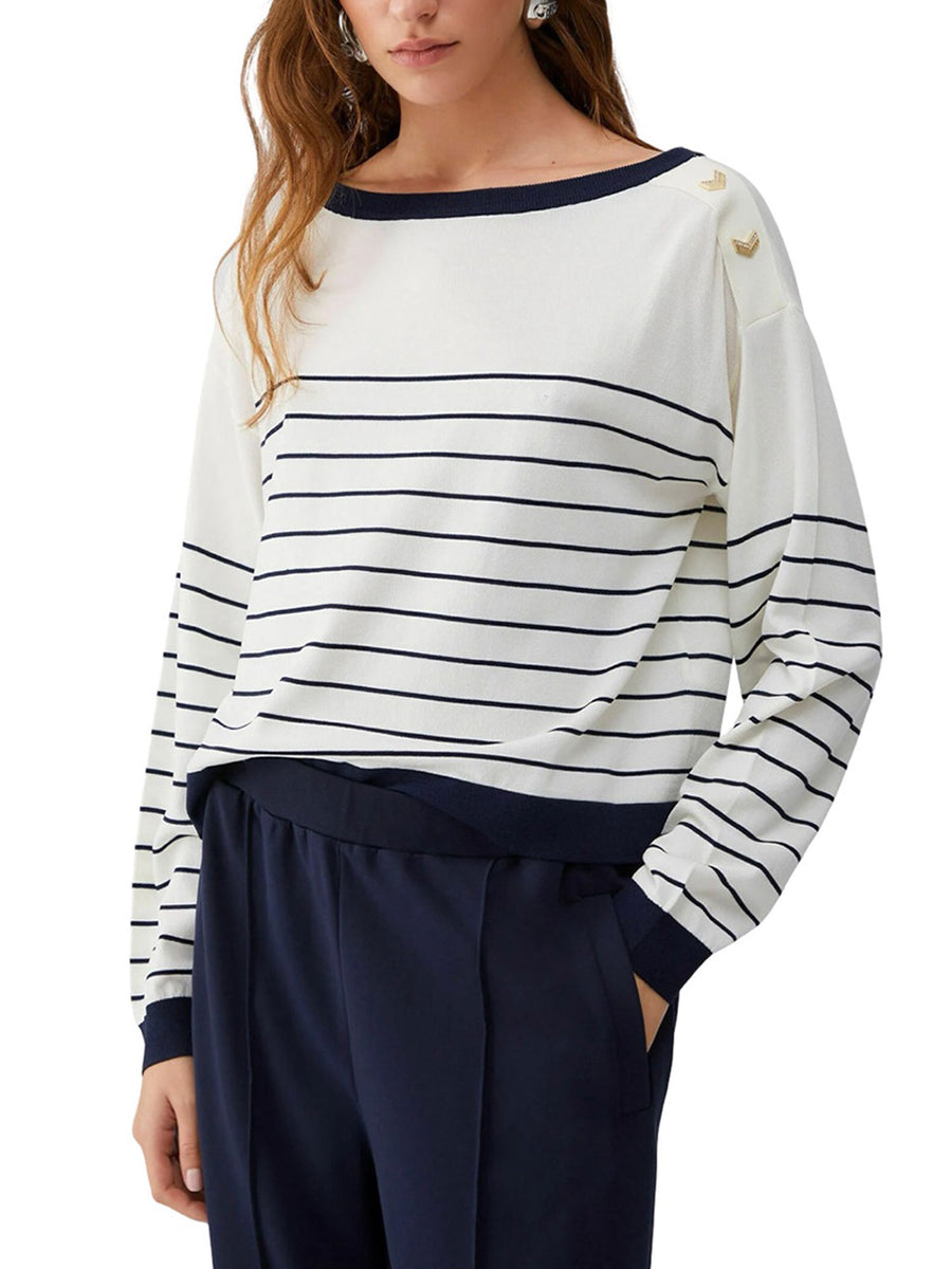 Maglia a barca Liu Jo donna manica lunga Stripe bianco/blu