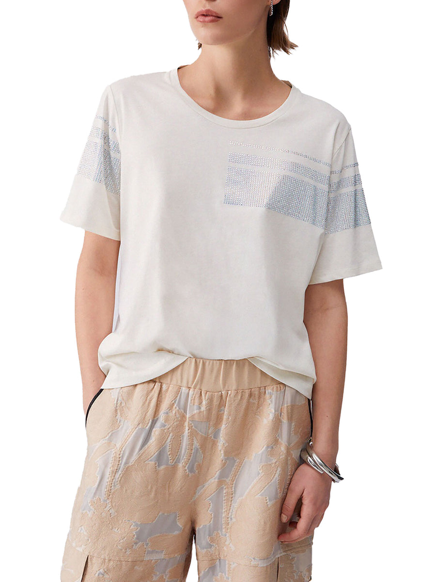 T-shirt Liu Jo donna con applicazioni strass bianco