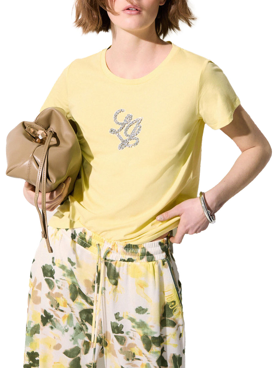 T-shirt Liu Jo donna logo strass giallo