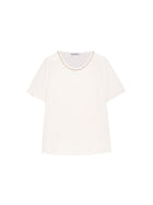 T-shirt Luisa Viola donna manica corta applicazioni avorio