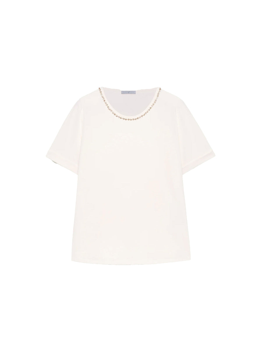 T-shirt Luisa Viola donna manica corta applicazioni avorio