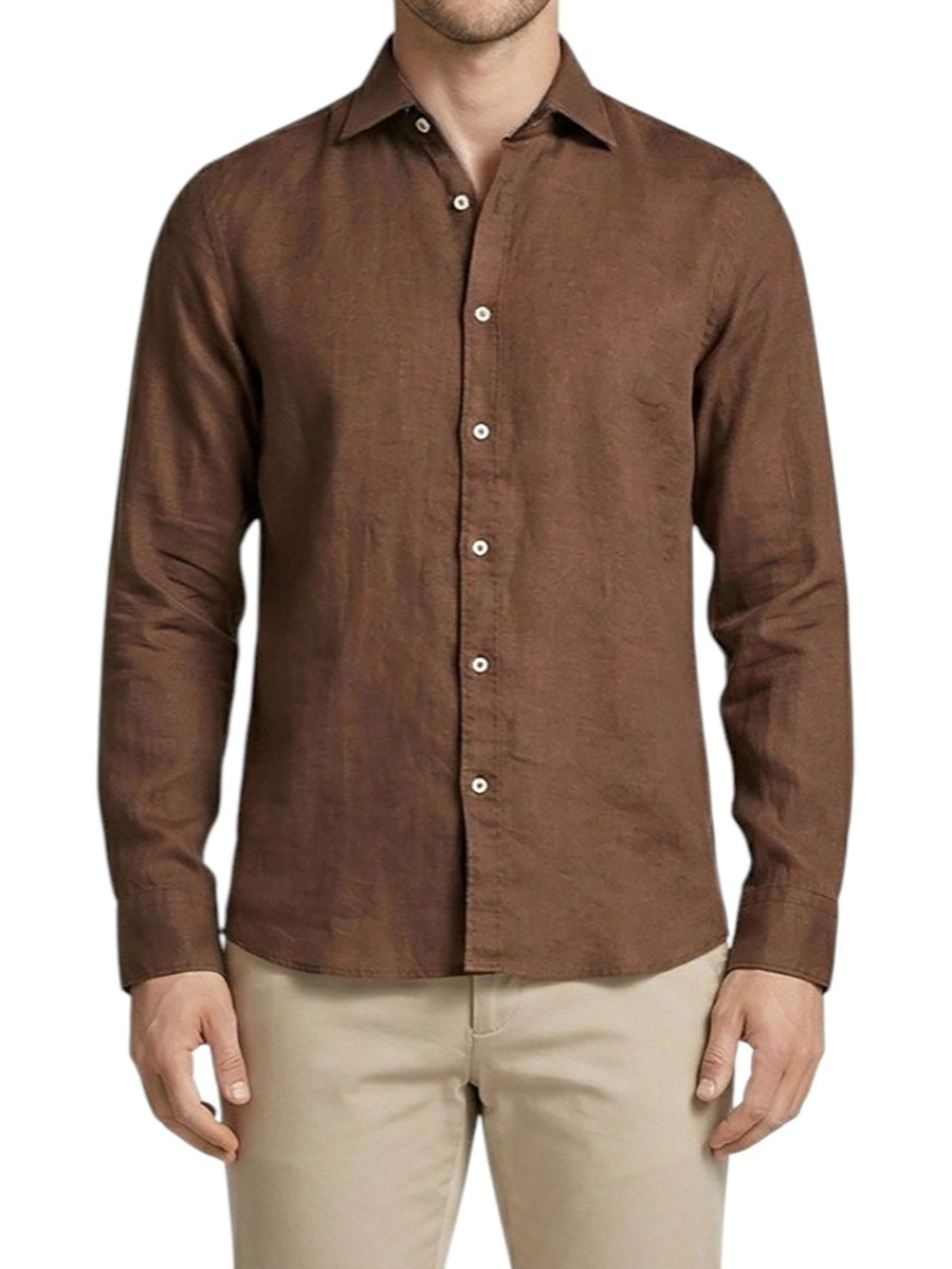 Camicia Mark up uomo manica lunga cf lino cacao