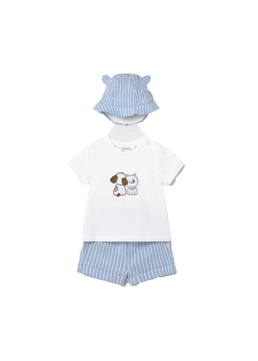 Completo Mayoral Neonato (T-shirt, shorts e cappello) dogs celeste