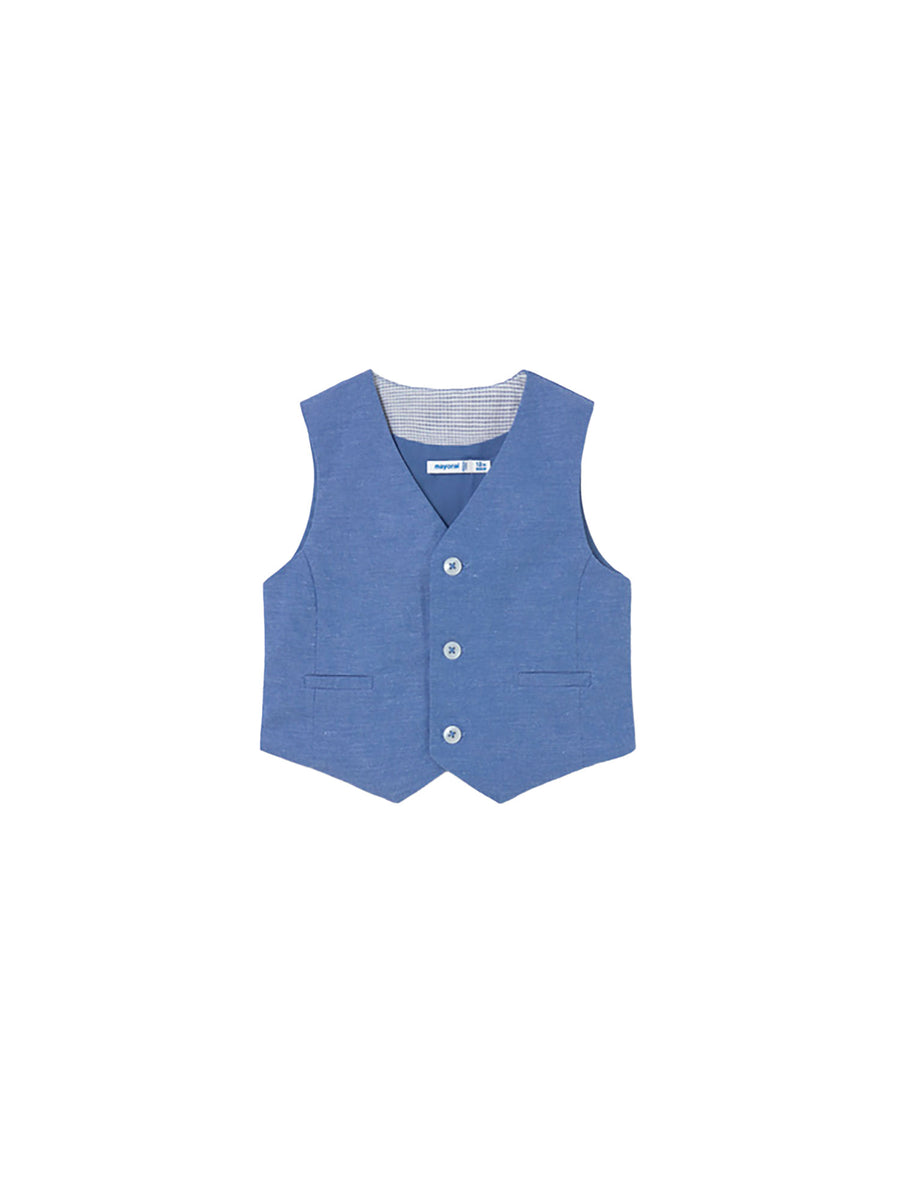Gilet Mayoral Bambino con bottoni suiting in lino celeste