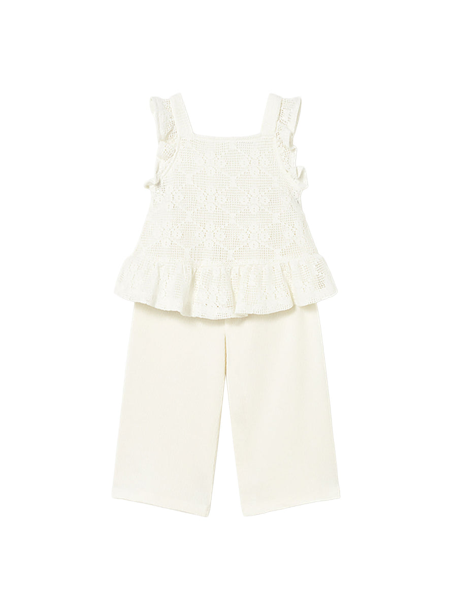 Completo Mayoral Bambina top e pantalone combinato ecrù