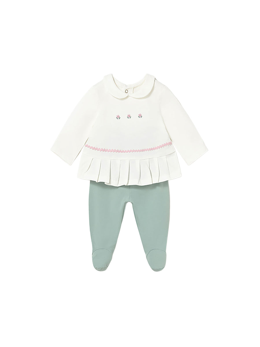 Completo Mayoral Bambina t-shirt e ghettina flowers acqua