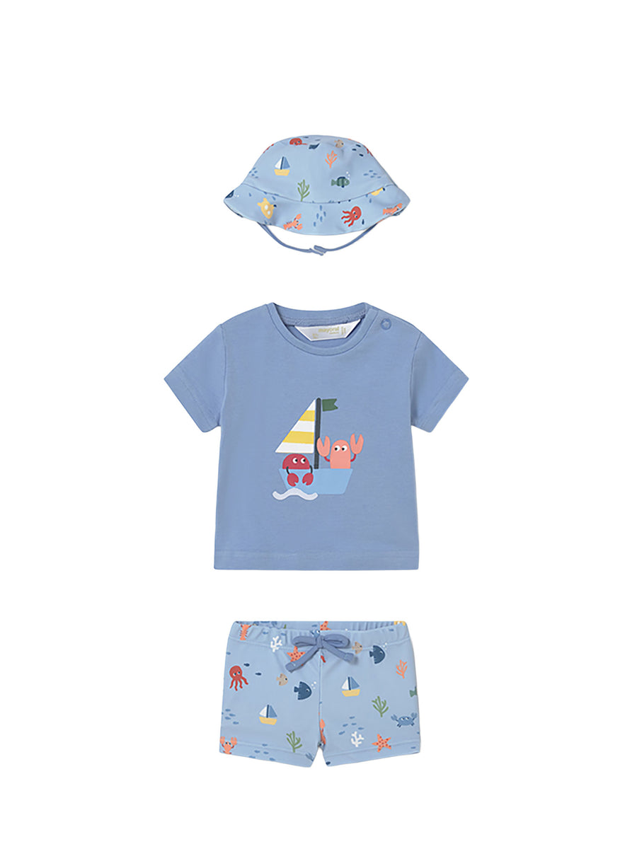 Completo Mayoral Neonato t-shirt, boxer mare e cappello veliero