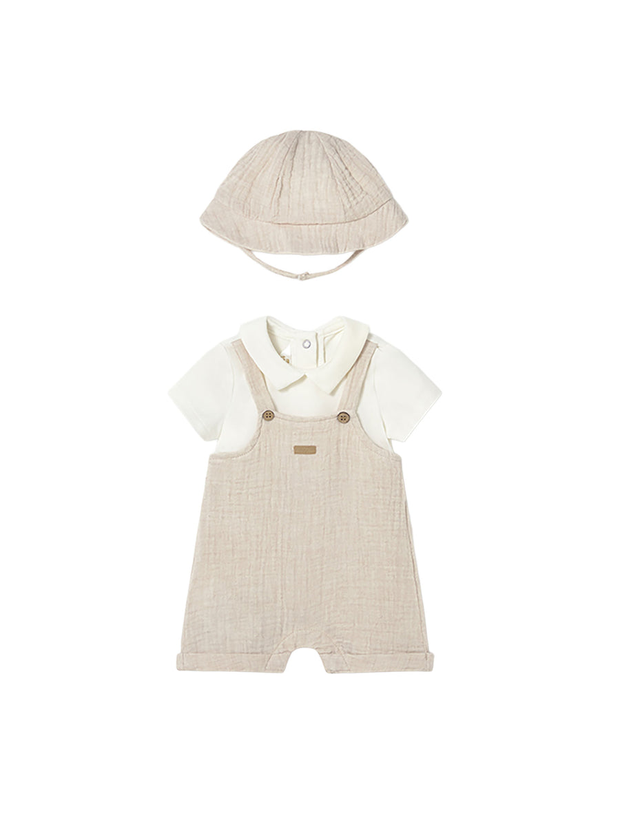 Completo Mayoral Neonato pagliaccetto e cappello grano